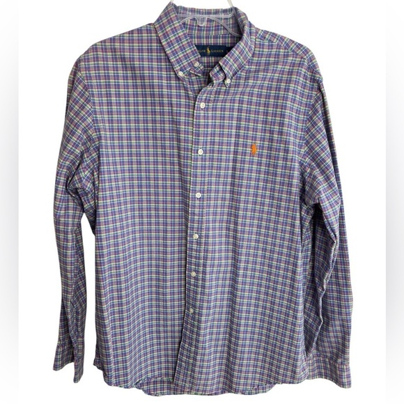 Ralph Lauren Classic Fit Oxford Shirt Plaid Mens Large Preppy Polo Pony Logo EUC - Picture 1 of 12